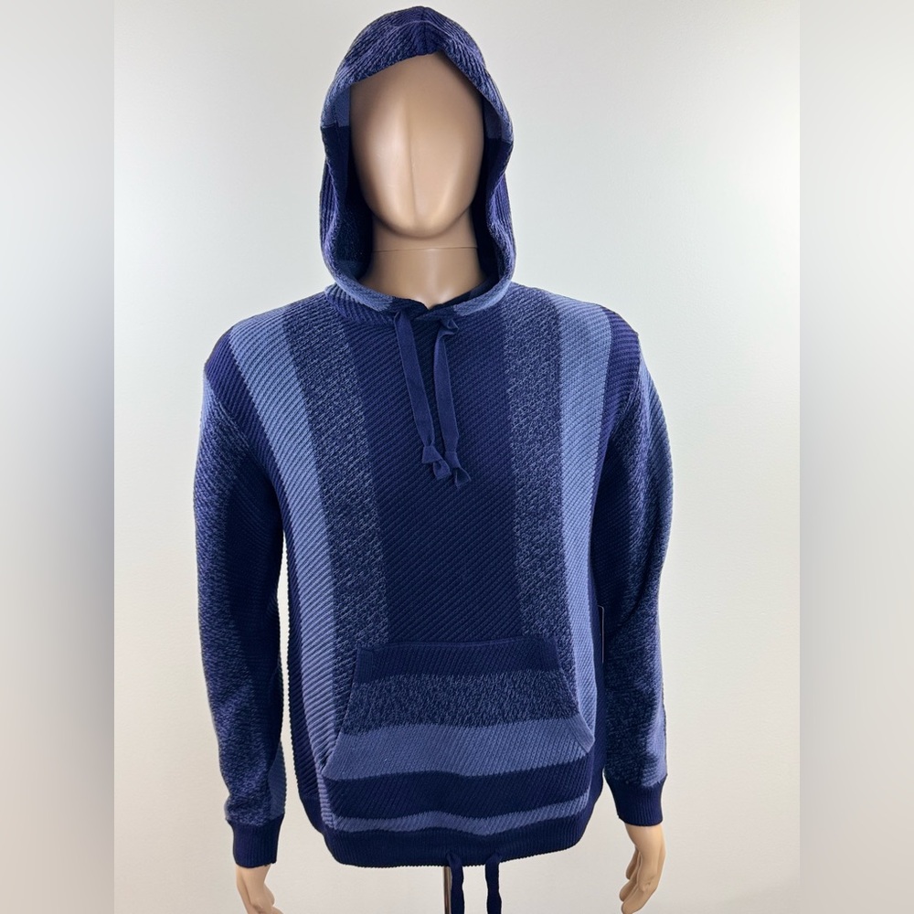 Lucky Brand Men's Baja Striped Knit Hooded Blue Pullover Sweater, Size Small